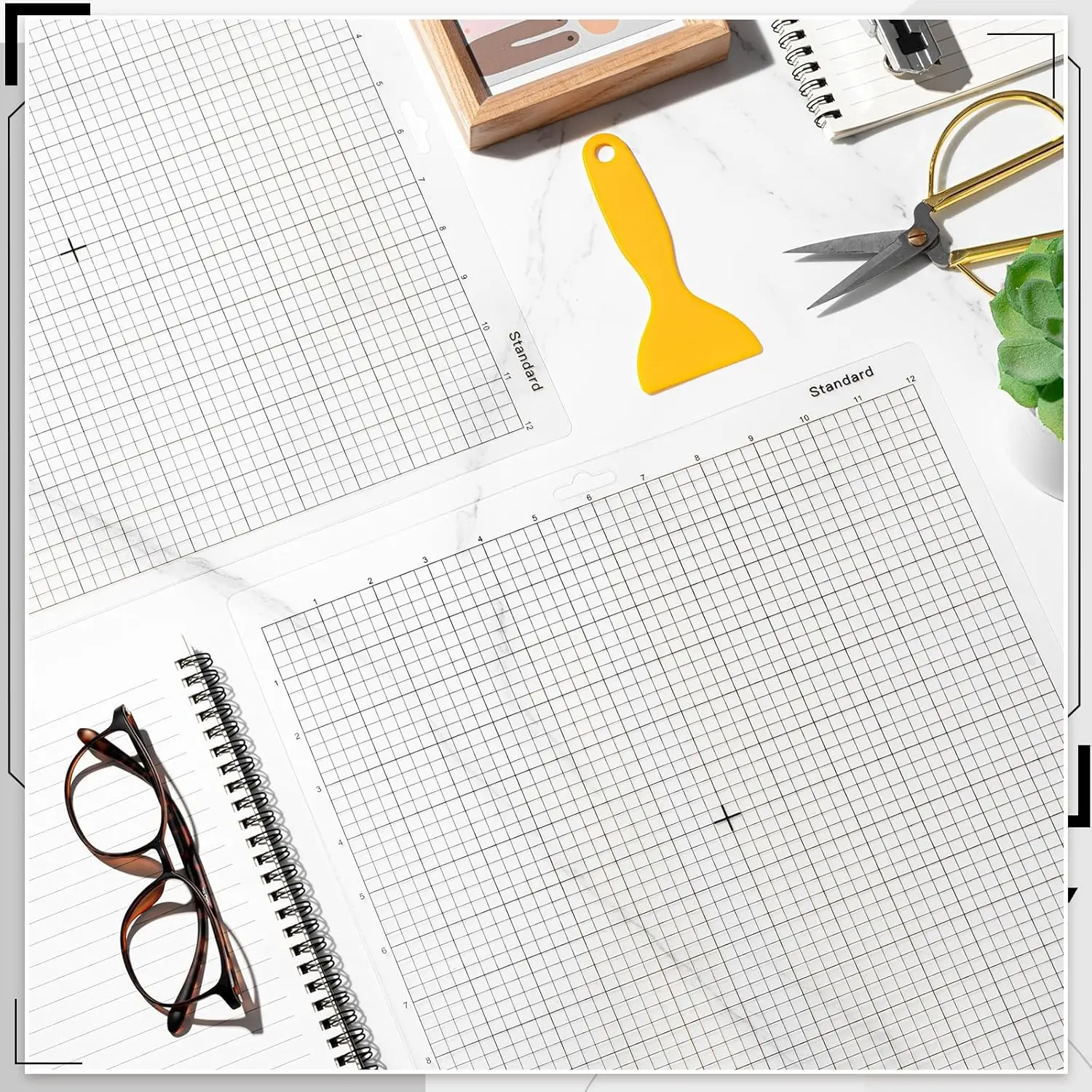 3 Pack Standard Grip Cutting Mat for Silhouette Cameo 4/3/2/1, 12x12 In Square Non Slip Cut Mats with Scraper, Gridded Adhesive view 6