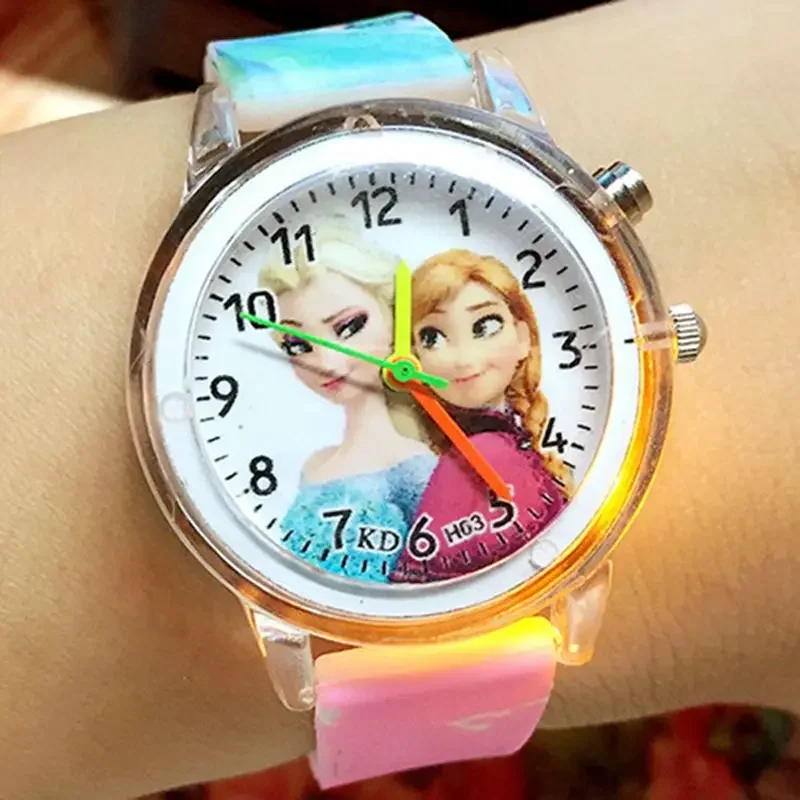 MINISO Frozen Princess Elsa Children Cartoon Watches Spiderman Colorful Light Source Boys Watch Girls Kids Clock Wristwatch