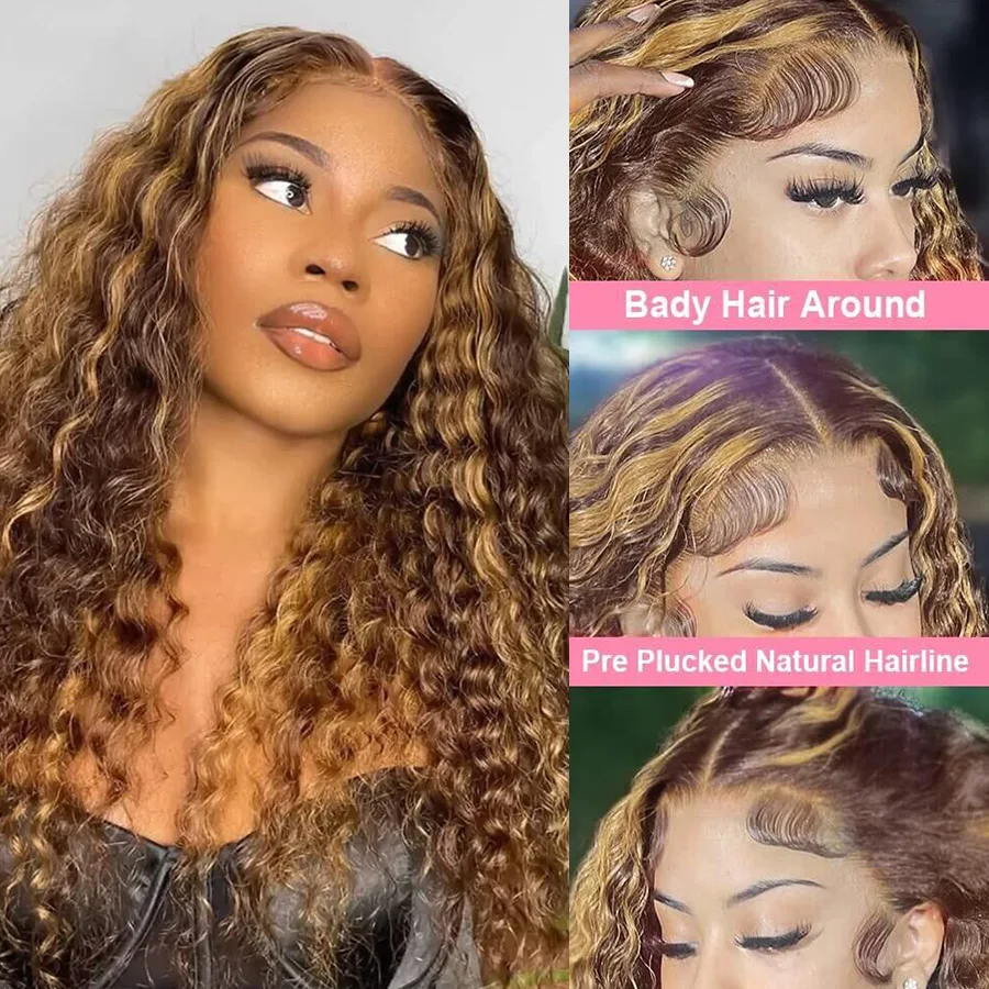 Highlight Wig Human Hair Deep Wave Human Hair Lace Frontal Wig On Sale Curly Hd Transparent Lace Frontal Wig Human Hair T Part