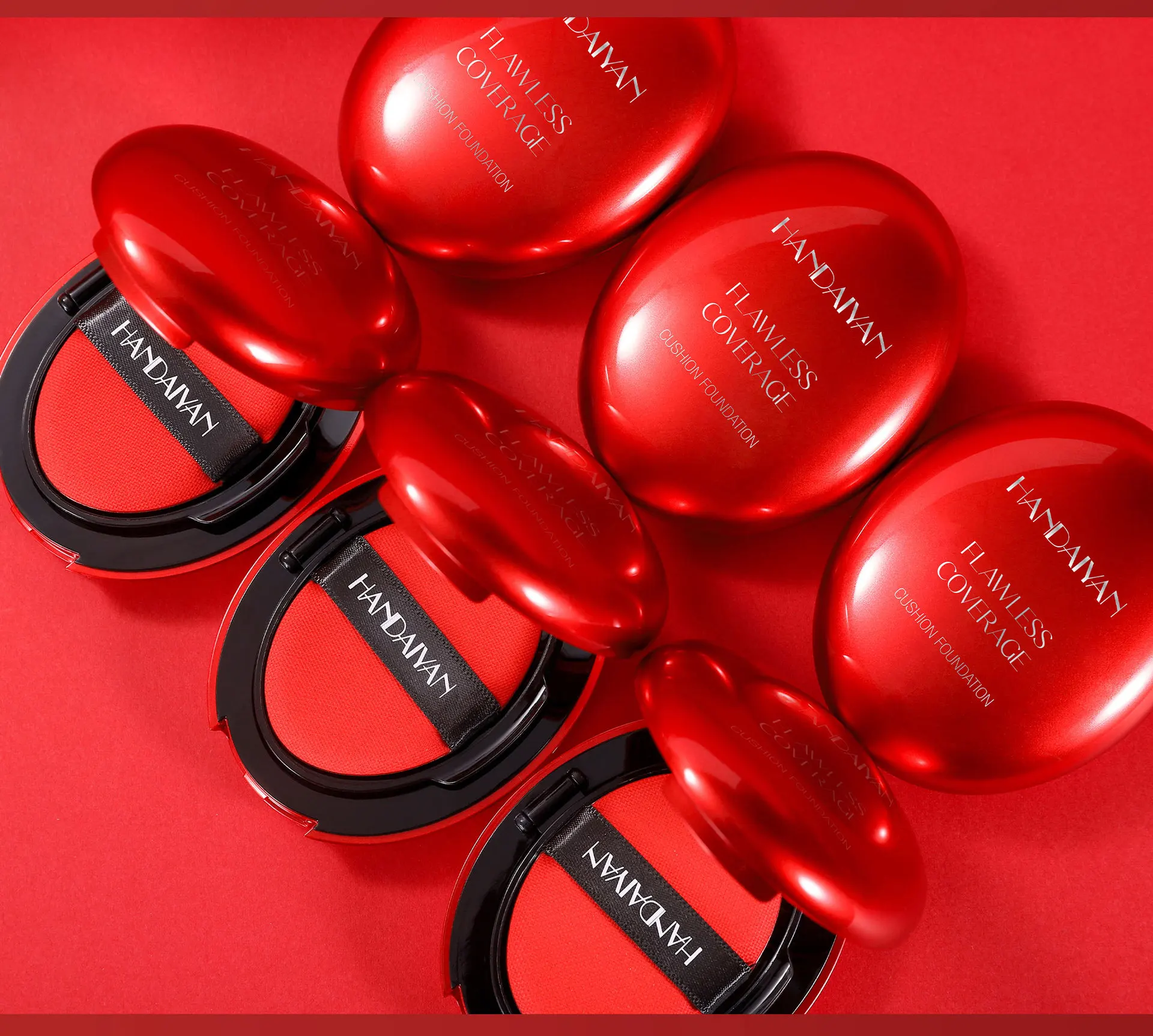 Handaiyan 퍼프 + 컨실러 레드 쉘 파운데이션 내추럴 피니쉬 피부색 밝게 오랫동안 지속되는 메이크업 파운데이션