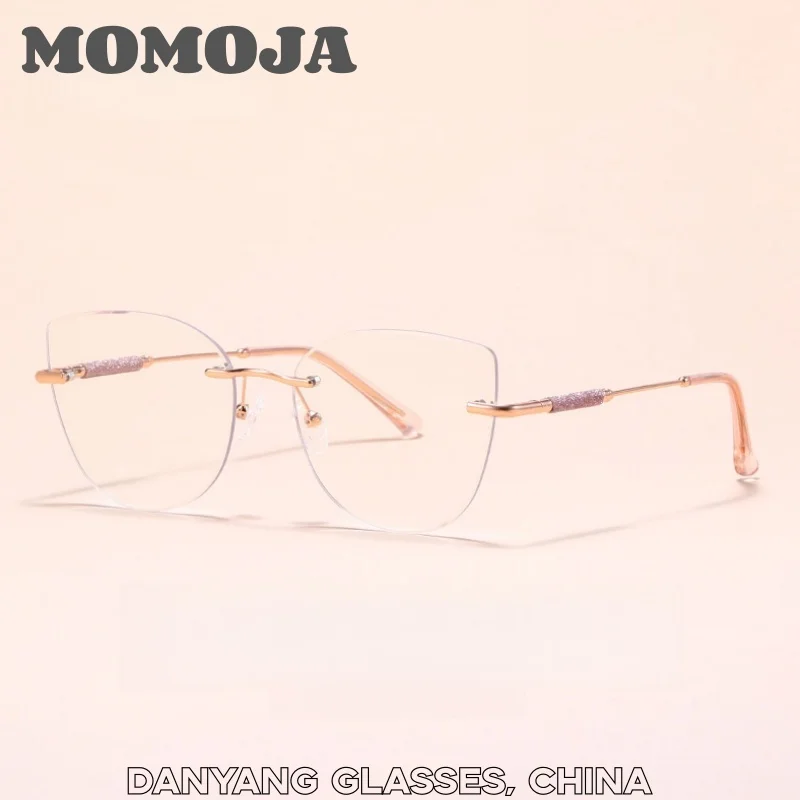 

MOMOJA Fashion Anti Blue Light Rimless Cat Eyes Transparent Women's Glasses with Diopters Plus Women's Eyeglass Frame 79002
