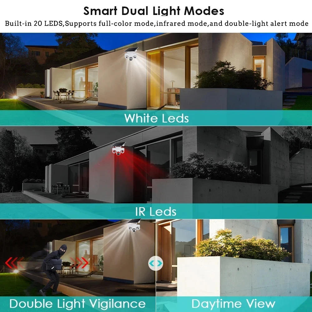 V380PRO Three PTZ Lens WiFi Solar Camera HD 15MP Outdoor Waterproof CCTV Night Vision TwoWay Audio Camera Mobile Tracking IP Cam