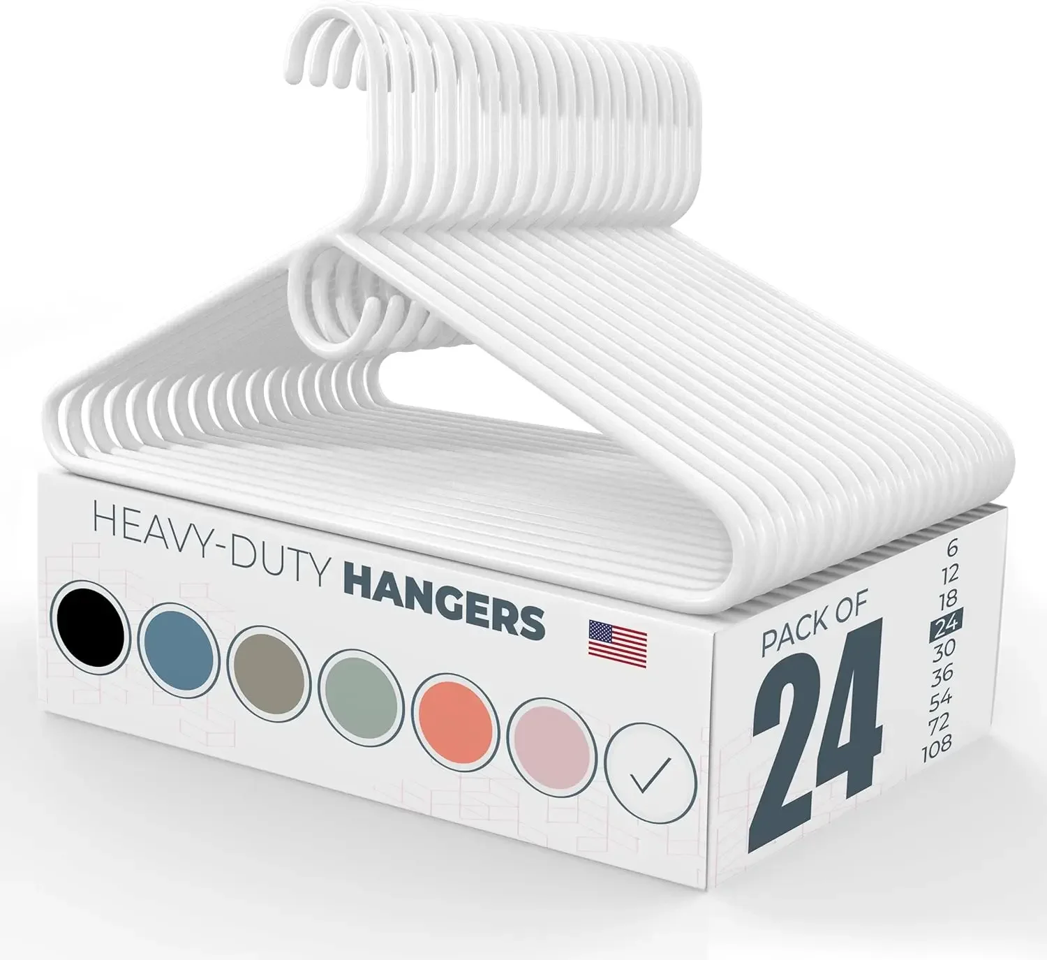 24pk Made in USA Heavy Duty Plastic Clothes Hangers Bulk, 20 30 50 100 Pack Available, Strong Plastic Hangers, Jacket Coat Hang