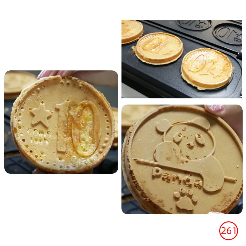 110v 220v comercial elétrico de aço inoxidável queijo moeda ouro e panda dos desenhos animados máquina waffle biscoito lanche equipamentos