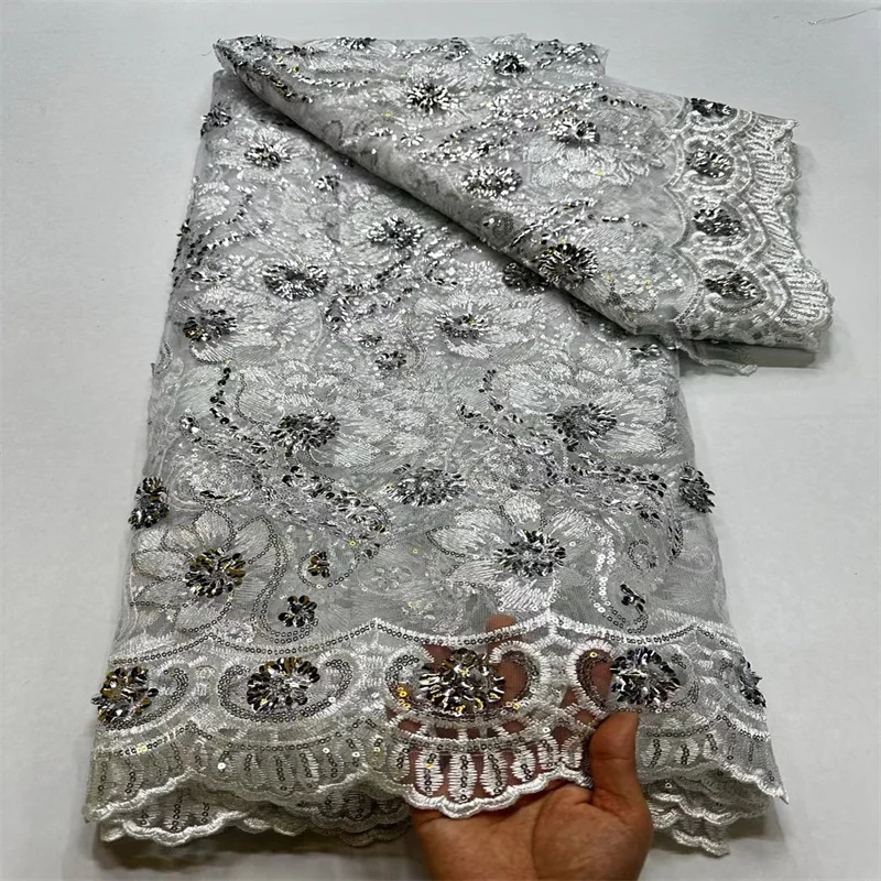 

Latest Sequins African Net Lace 2024 High Quality Sequins Nigerian Green French Tulle Mesh Fabric Embroidery for Women Dress