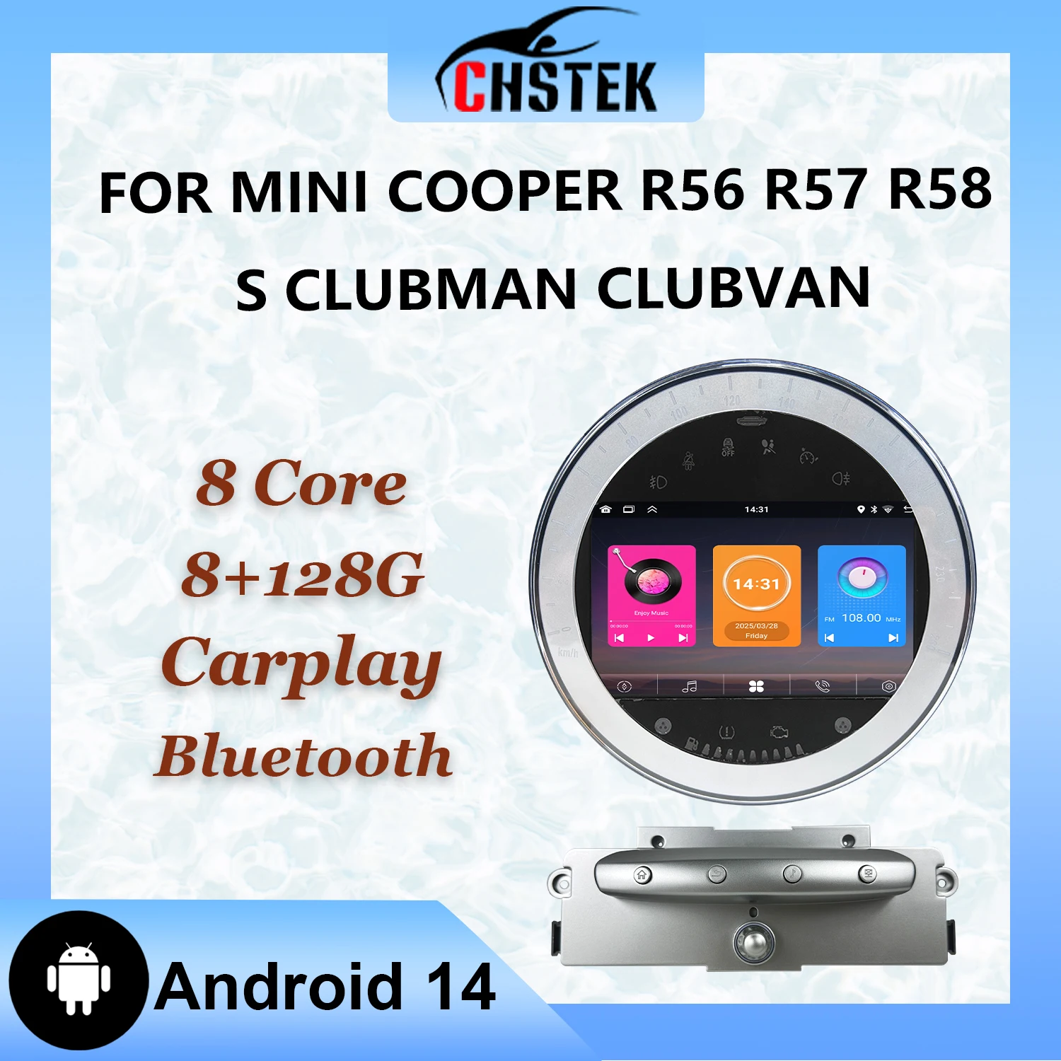 CHSTEK Autoradio For BMW Mini Cooper S Clubman R55 Clubvan R56 Cabrio R57 Coupe R58 R59 Android 14 GPS WIFI DSP Bluetooth Player