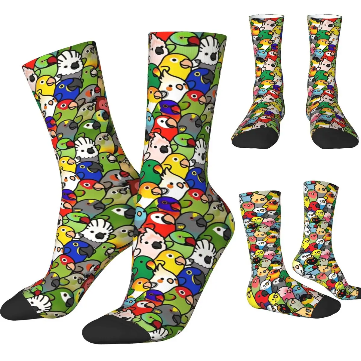 Too Many Birds Cartoon Cockatoo (6) Socks Autumn Stockings Novelty Women Men Warm Soft Socks Pattern Cycling Non Slip Socks