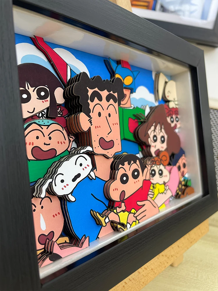 アニメしんちゃんファミリー3Dポップアートウォールデコフィギュアモデル子供向け誕生日プレゼントホームルームデコレーション額縁
