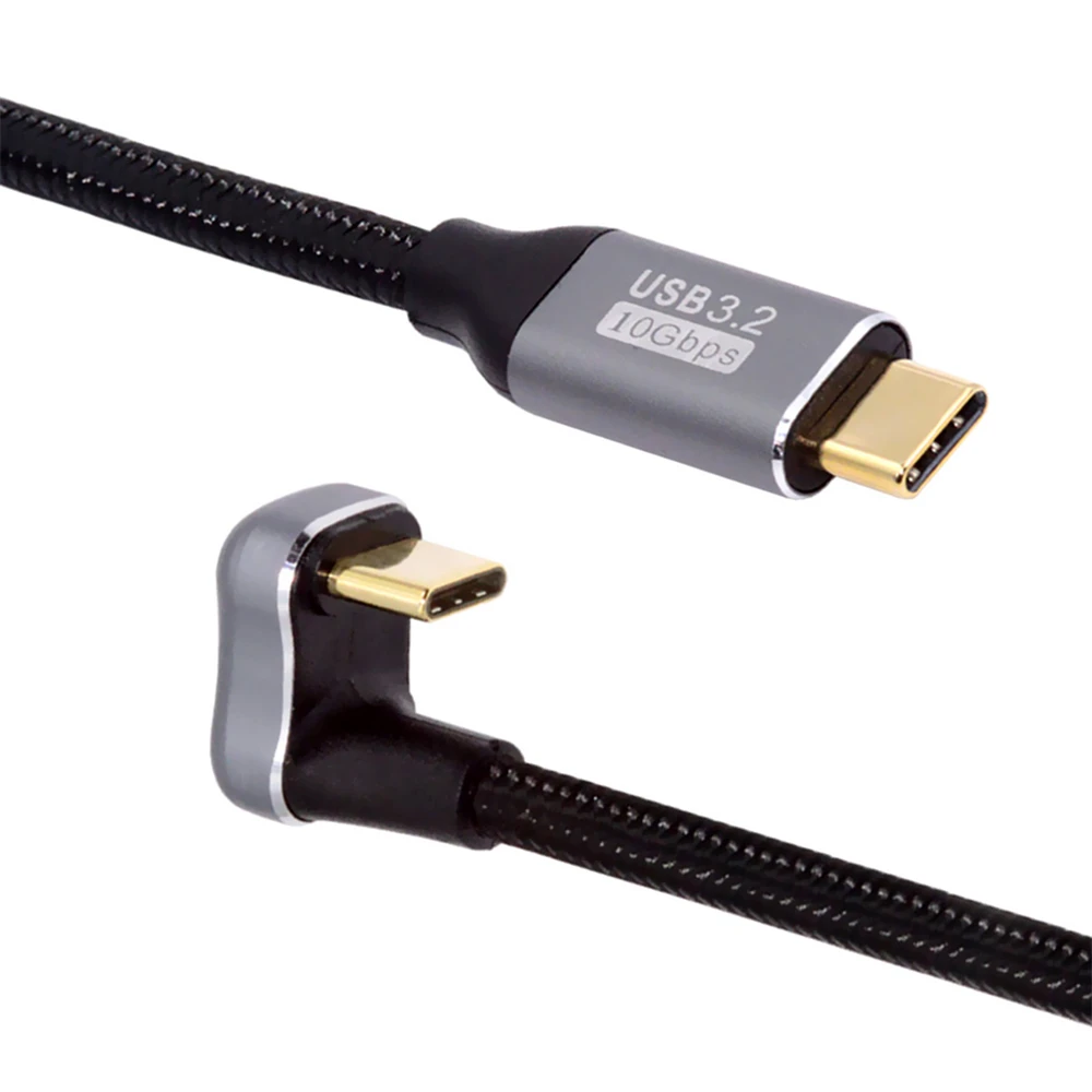 Opposite U Shape Back Angled USB-C USB 3.1 Type C Male to Male Extension Data Cable 10Gbps 100W with Sleeve 50-300CM