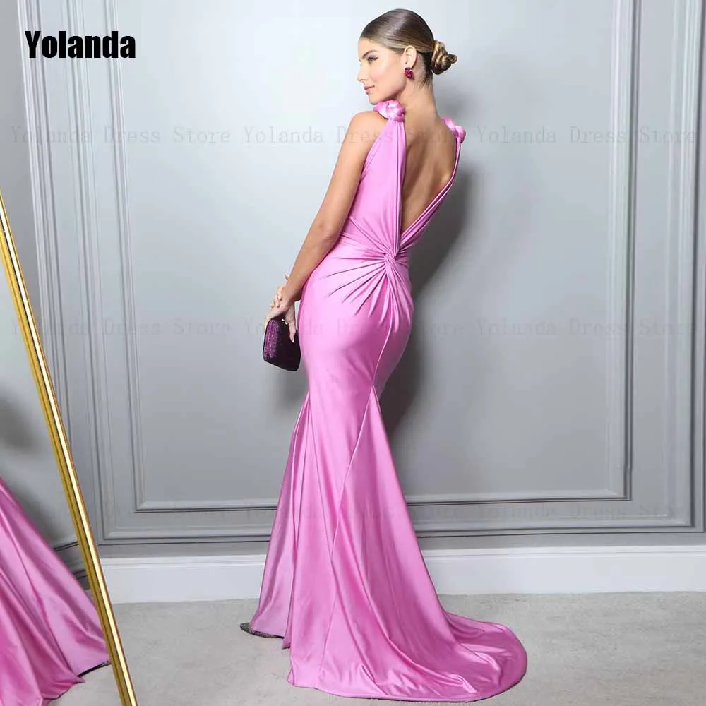 2024 New Exquisite Mermaid Evening Dresses V-Neck Satin Draped Pleat Ruffle Open Back Party Dress Floor Length Robe de soirée