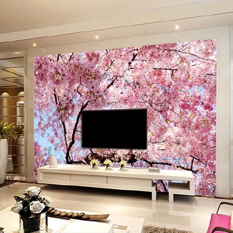 Customized Photo 3D Mural Romantic Cherry Blossom Wallpaper Restaurant Pink Tree Living room sofa TV background wall bedroom 8d