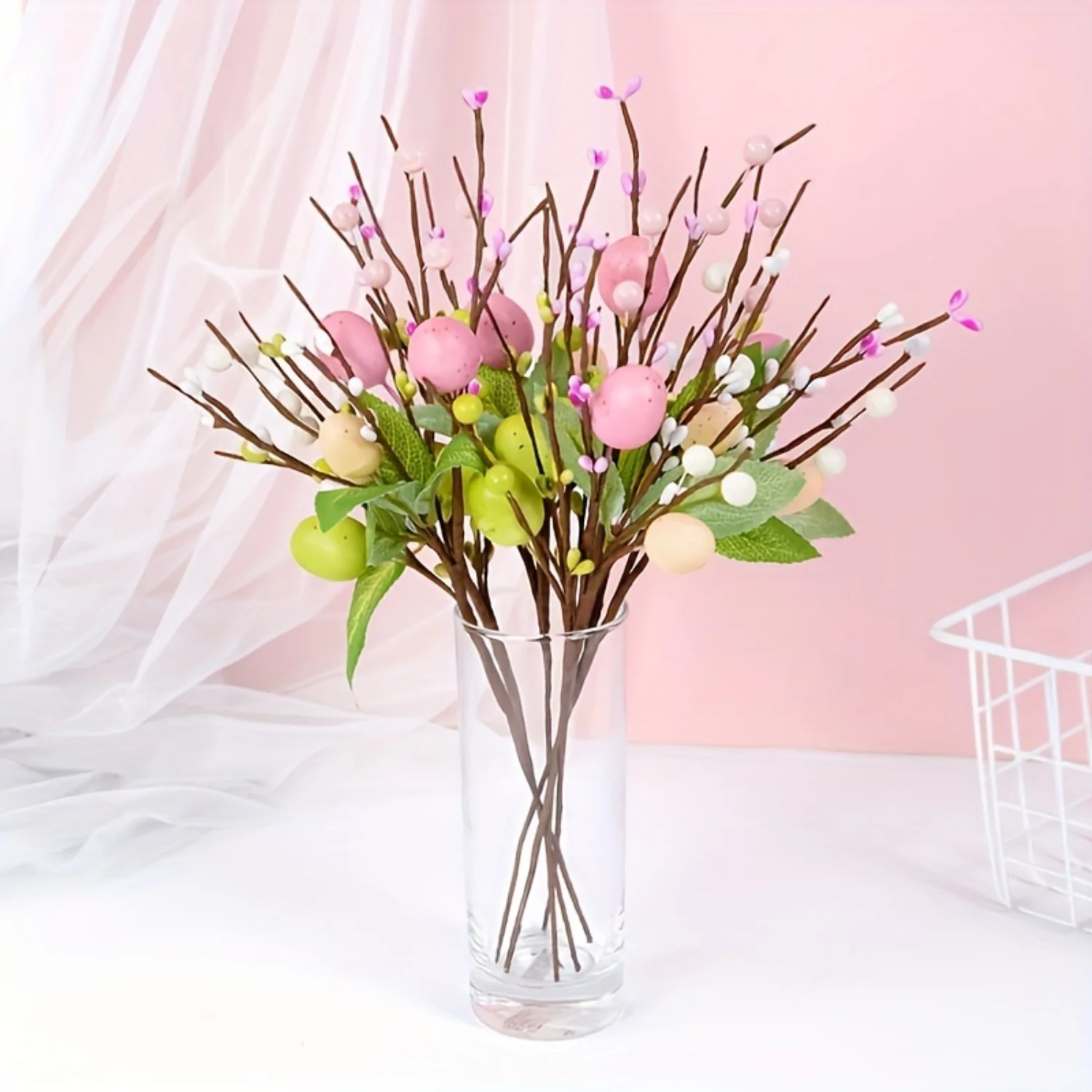 Artificial Easter Egg Flowers, Spring Floral Branches - Colorful Berry Picks