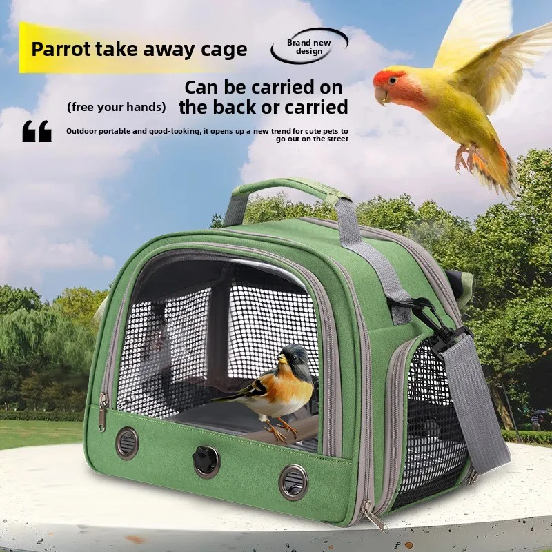

Portable Bird Cage Parrot Carrier with Tray Travel Clear Window Bird Pet Backpack for Parakeet Lovebird Cockatiel Travel Bag