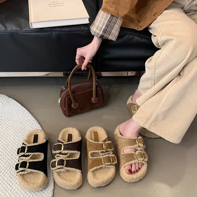 

Female Shoes Slippers Casual Fur Flip Flops Platform Slides 2024 Luxury Plush Soft Leisure Slippers Casual Shoes Woman 2024 Fur
