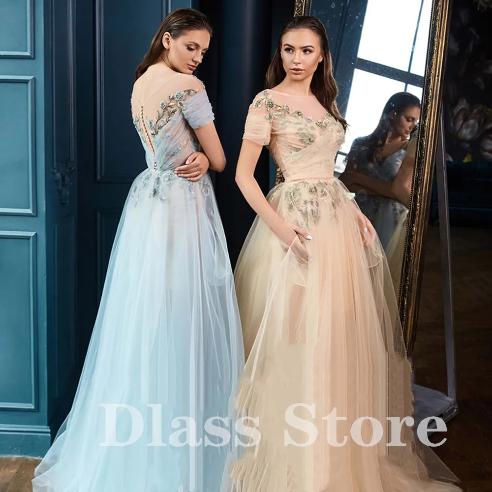 Tulle Borduren Bloemen Avondjurken Lange Luxe 2022 Applique Floor Lengte Homecoming Prom Party Gown Robes De Soiree 드레스