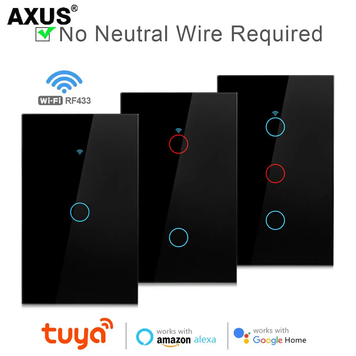 Tuya WiFi Smart Light Switch US 120 Type Wireless Wall Touch Panel 1/2/3/4 Gang Support Alexa Google Home Smart Life