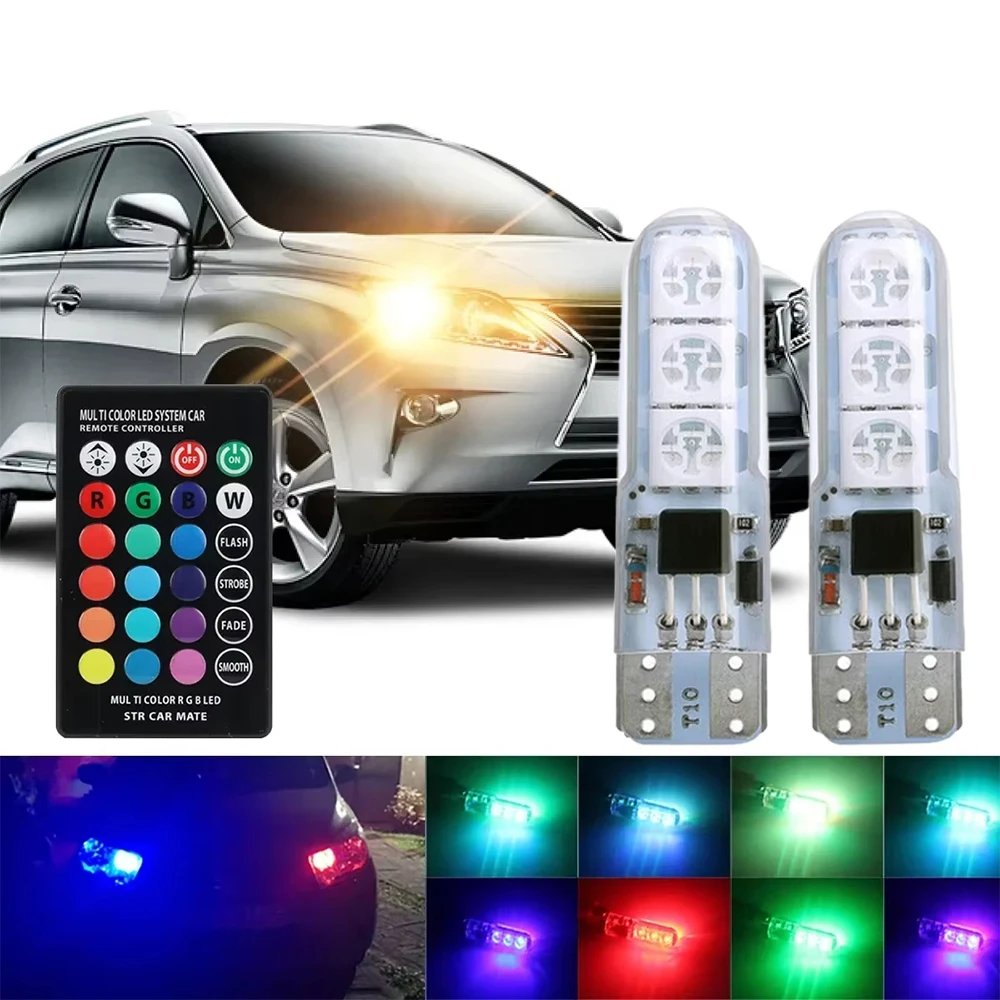 

T10 W5W RGB светодиодная автомобильная лампа 5050 6SMD с дистанционным управлением, купольный светильник для чтения номерного знака, клиновой светильник для интерьера мотоцикла, автодекор
