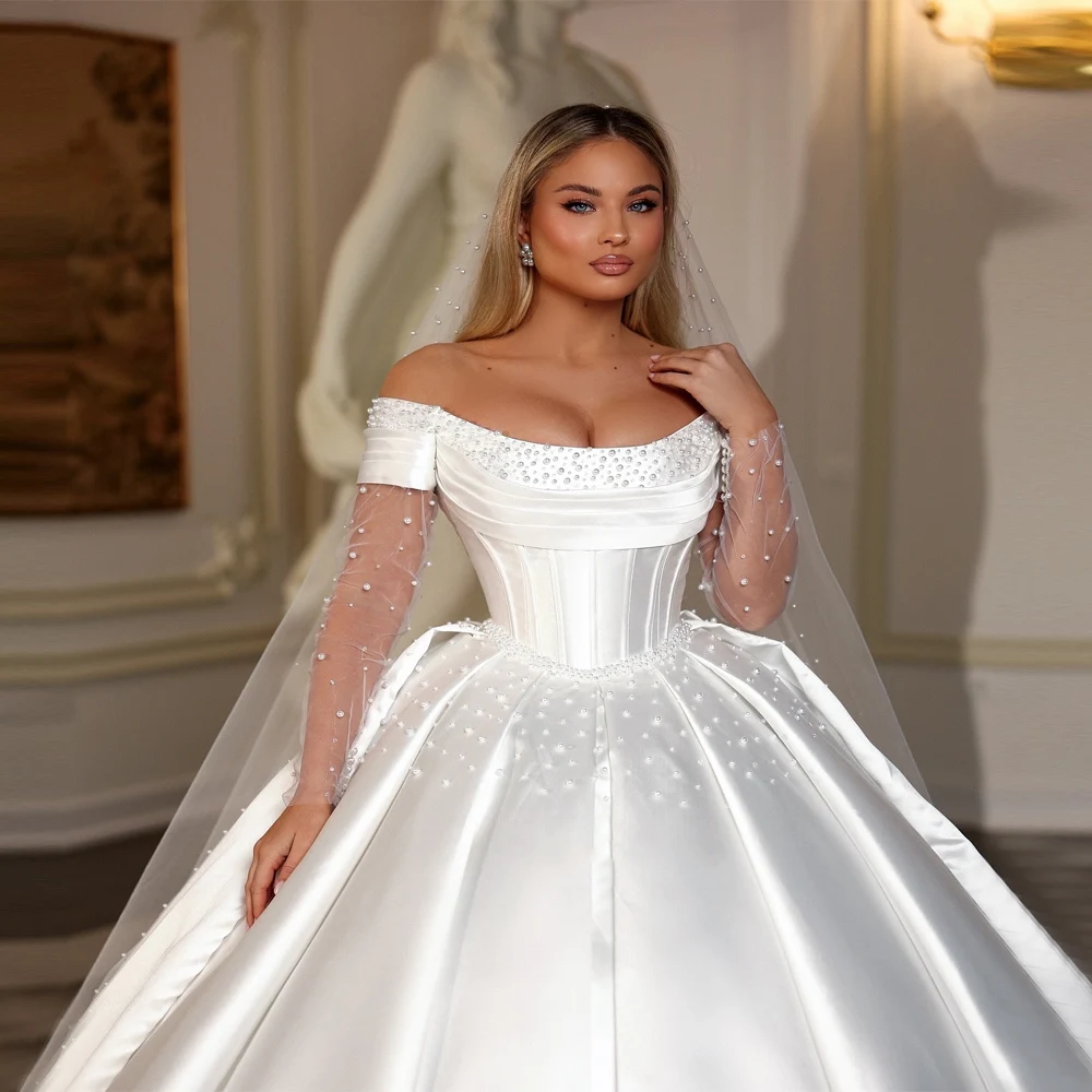 Robes de mariée trapèze à épaules dénudées pour femmes, élégantes, dos nu, robes de Banquet de fiançailles, personnalisées