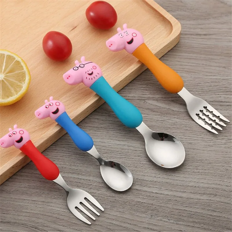 Peppa Pig Tableware Fork Spoon George Pig Dad Mom Party Cartoon Anime Figure Tableware Students Family Gift Toy Party Boys and