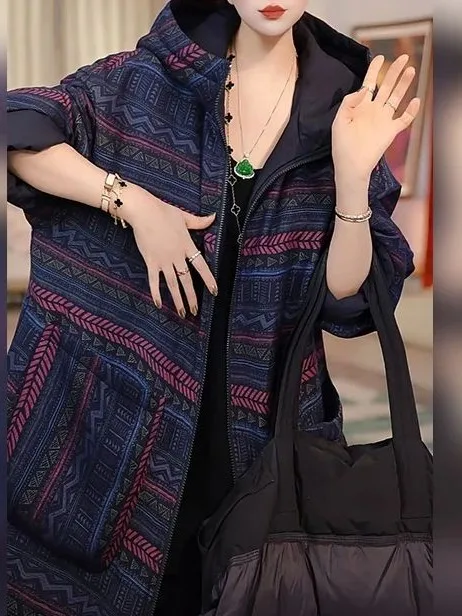 

Retro Cotton Jaet Women's Winter New Loose Double-Sided Wear Thi Warm Medium-Length Hooded Coat Comfortable Faionable