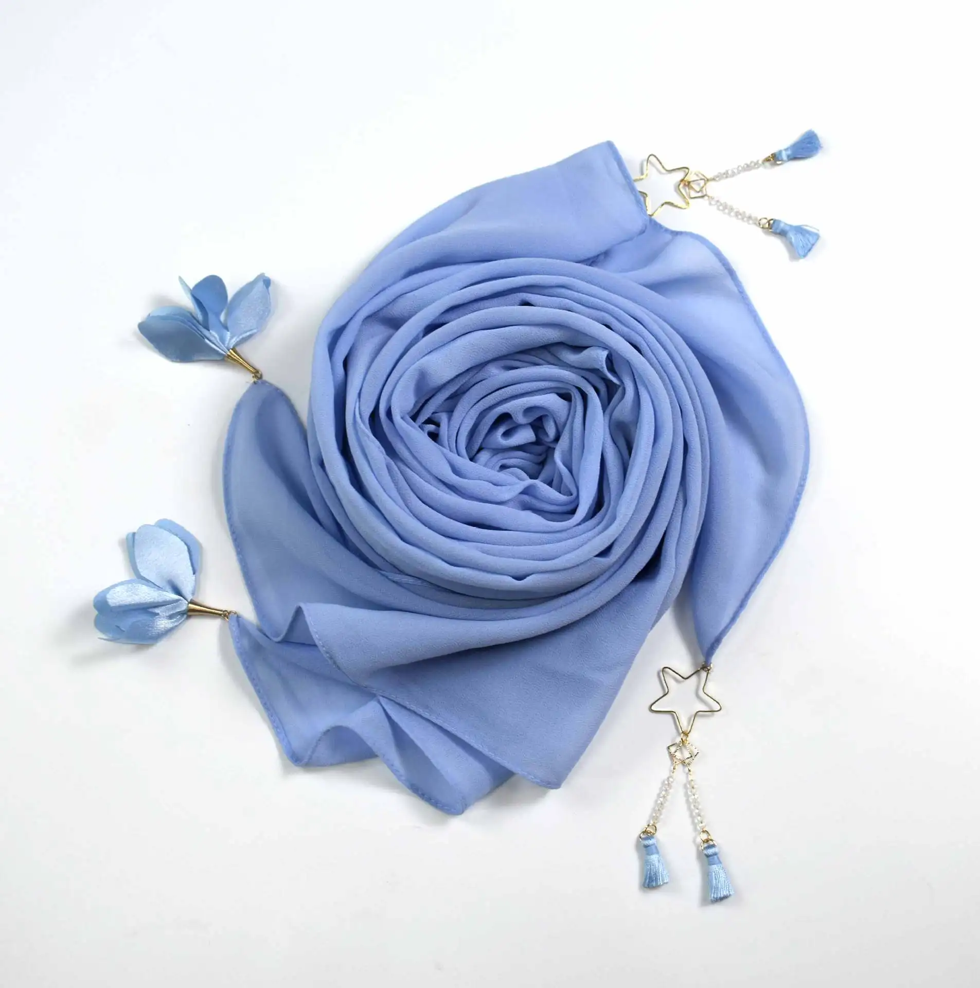 

Fashion Women Flower Tassel Chiffon Long Scarf Muslim Hijab Turban Headscarf Solid Color Headscarf Shawls Scarves Wrap Bufanda