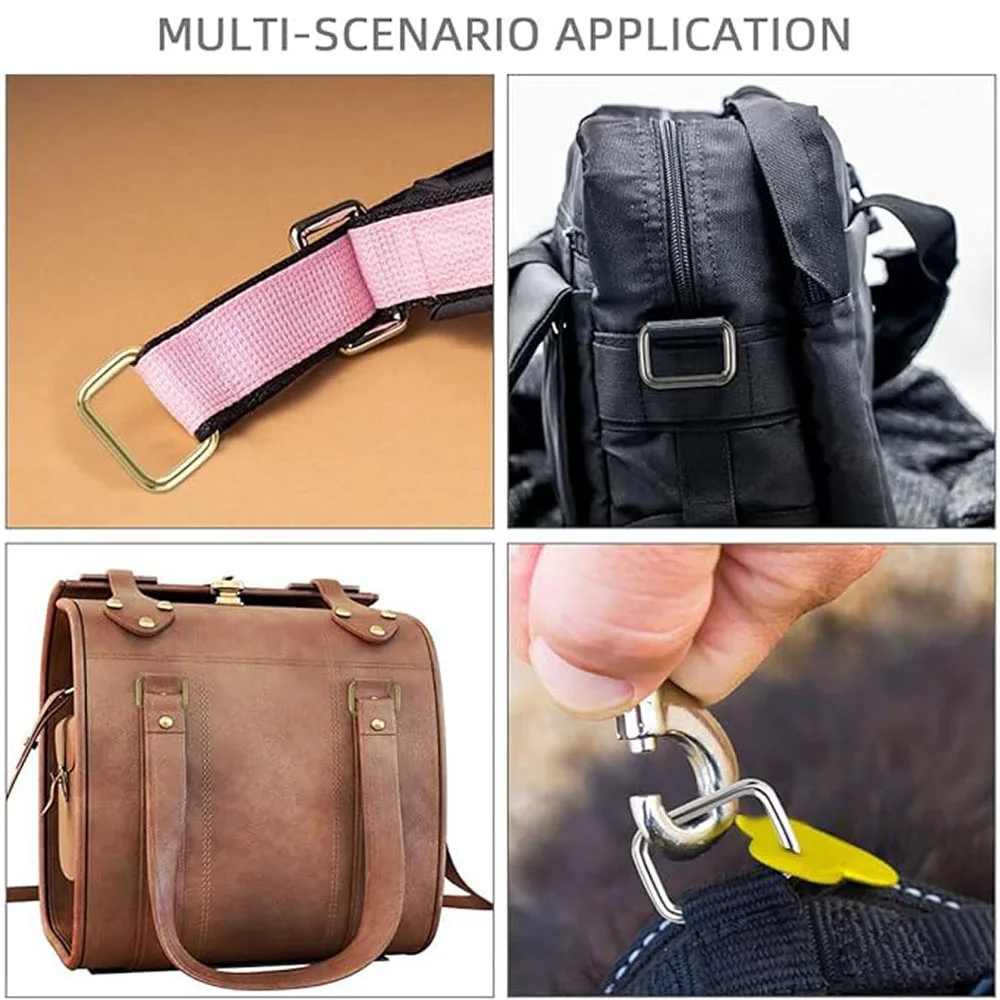 10pcs Metal Wire Formed Rectangle Ring Adjustable Belt Buckle D Ring Loops for Backpacks Strap Cat Dog Collar DIY Accessories