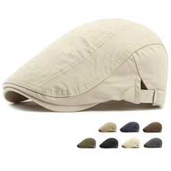 HT4675 Men Women Beret Cap Classic 100% Cotton Spring Summer Sun Hat Male Female Beret Hat Adjustable Ivy Flat Cap Artist Berets
