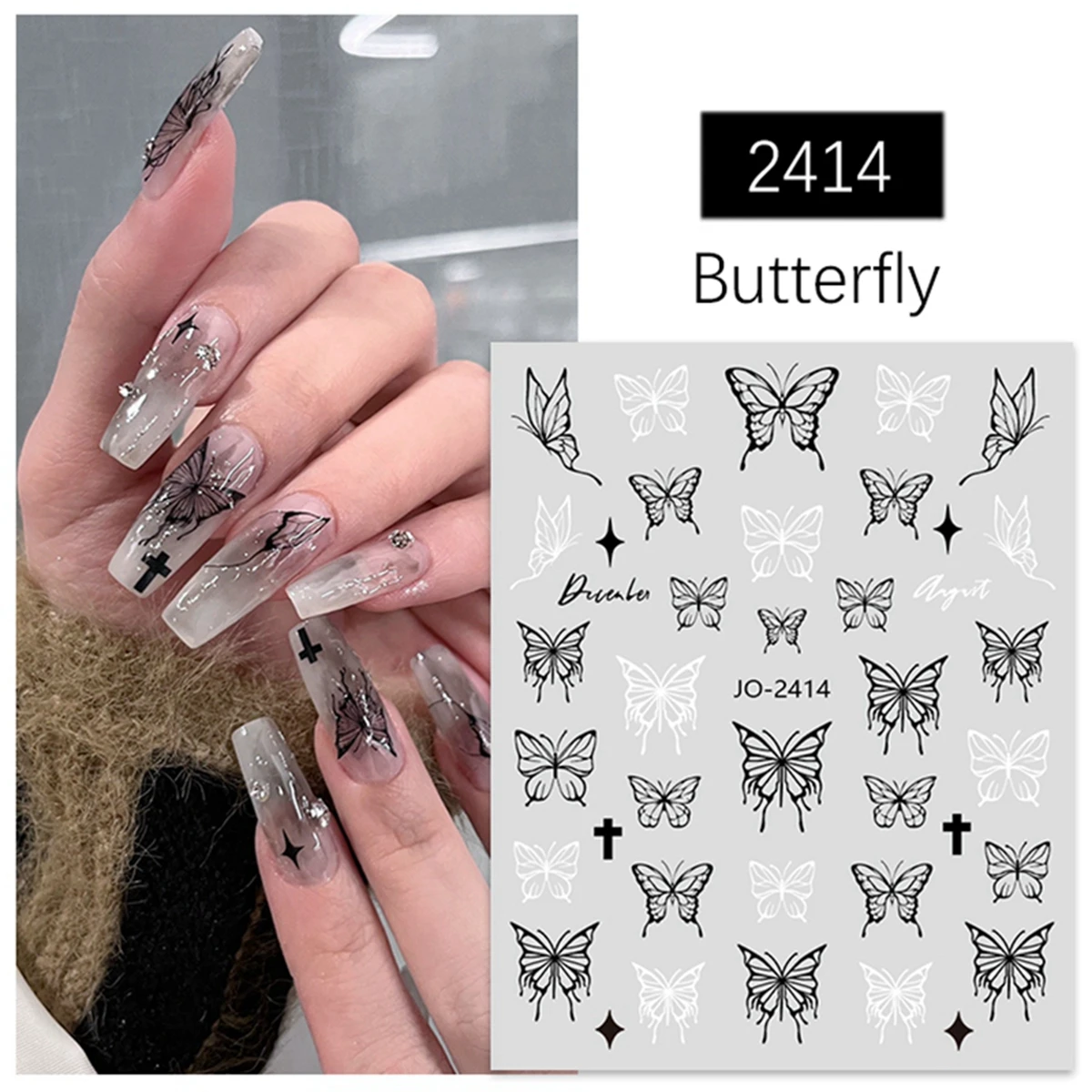 Dark Butterfly Nail Stickers Black White Hollow Butterfly Ins Style Design Nail Art Decoration Decals