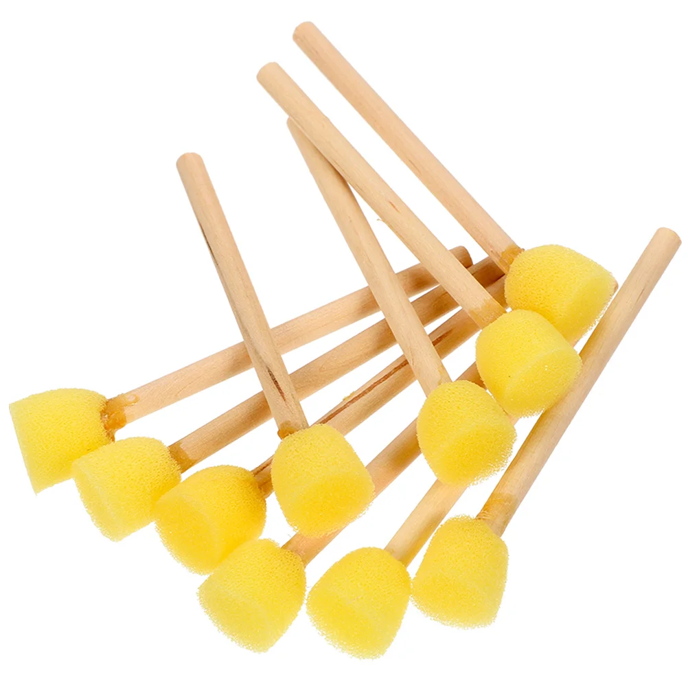 

10 Pcs Sponge Brush with Wooden Handle Flat Sponges Tool Paint Round for Painting Foam Child
