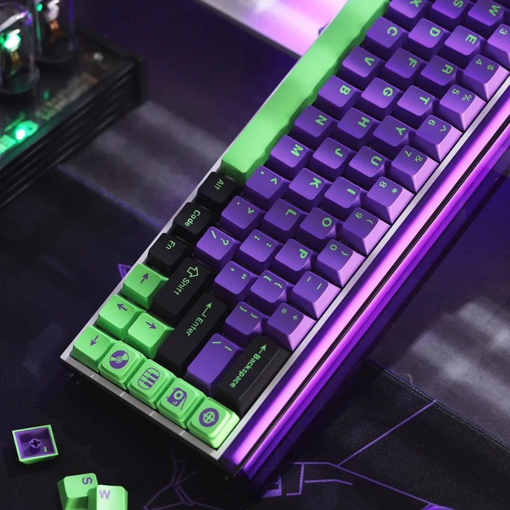 EVA-01 Theme Keycap Set 181key PBT Custom Purple Black Anime Keyboard Cap Cherry Profile Gaming KeyCap for Mechanical Keyboard