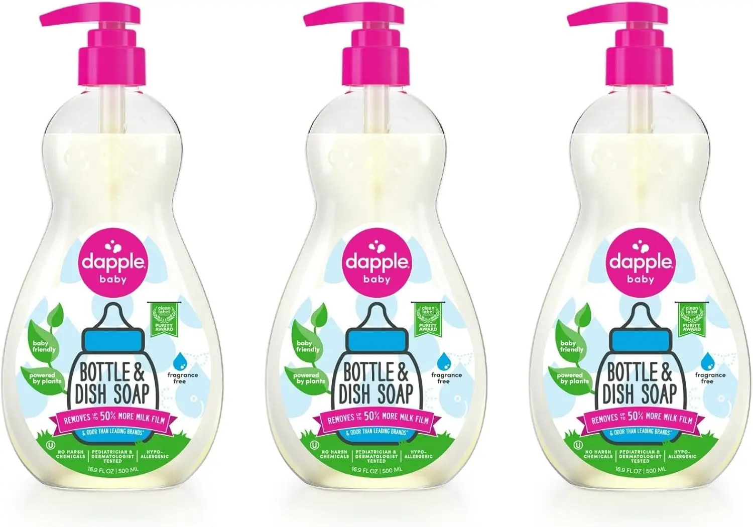 

Hypoallergenic Baby Bottle Soap, Plant-Powered & Fragrance-Free, 16.9 Fl Oz Pack of 3