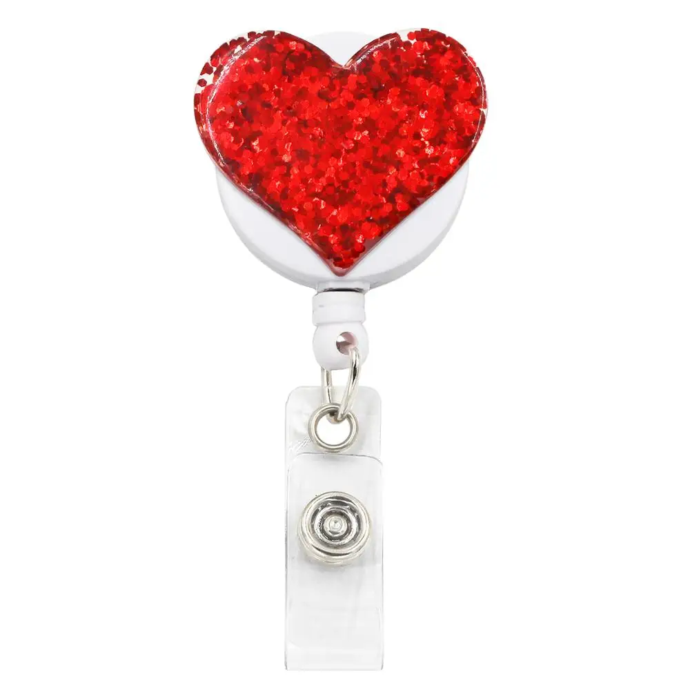 idclip 1pc Bling Love Heart Retractable Badge Holder Badge Clips for Nurse ID Badge Reel with Alligator Clip