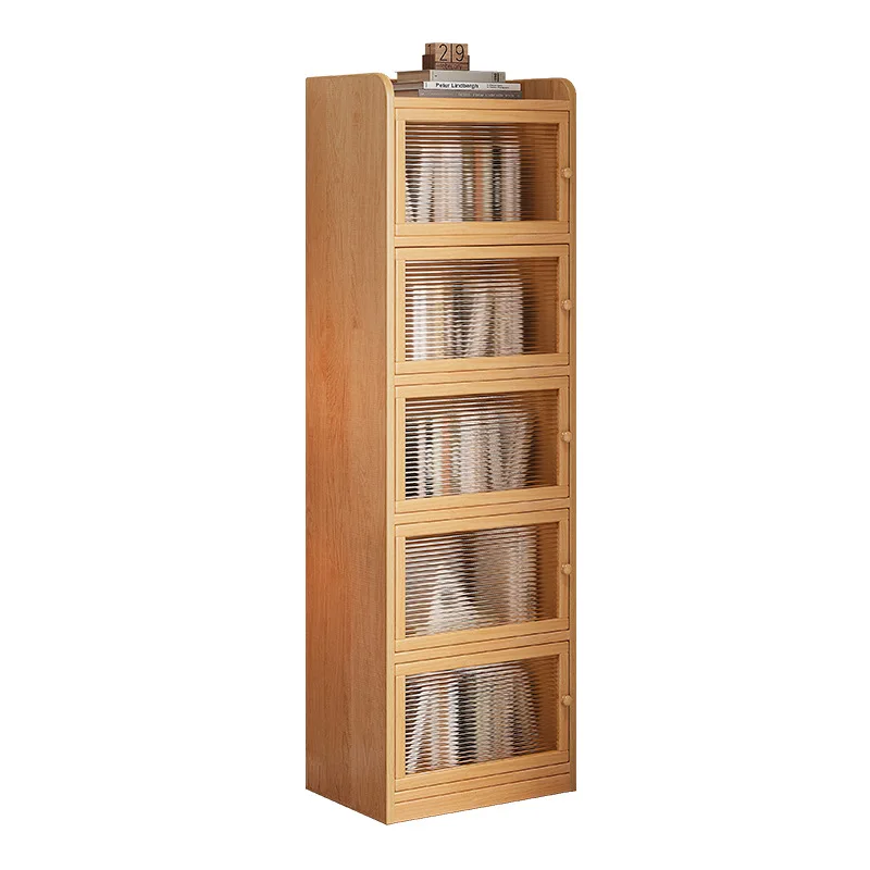 Solid wood bookcase, small cabinet next to desk, floor-to-ceiling dust-proof storage for household use, narrow cabinet for livin