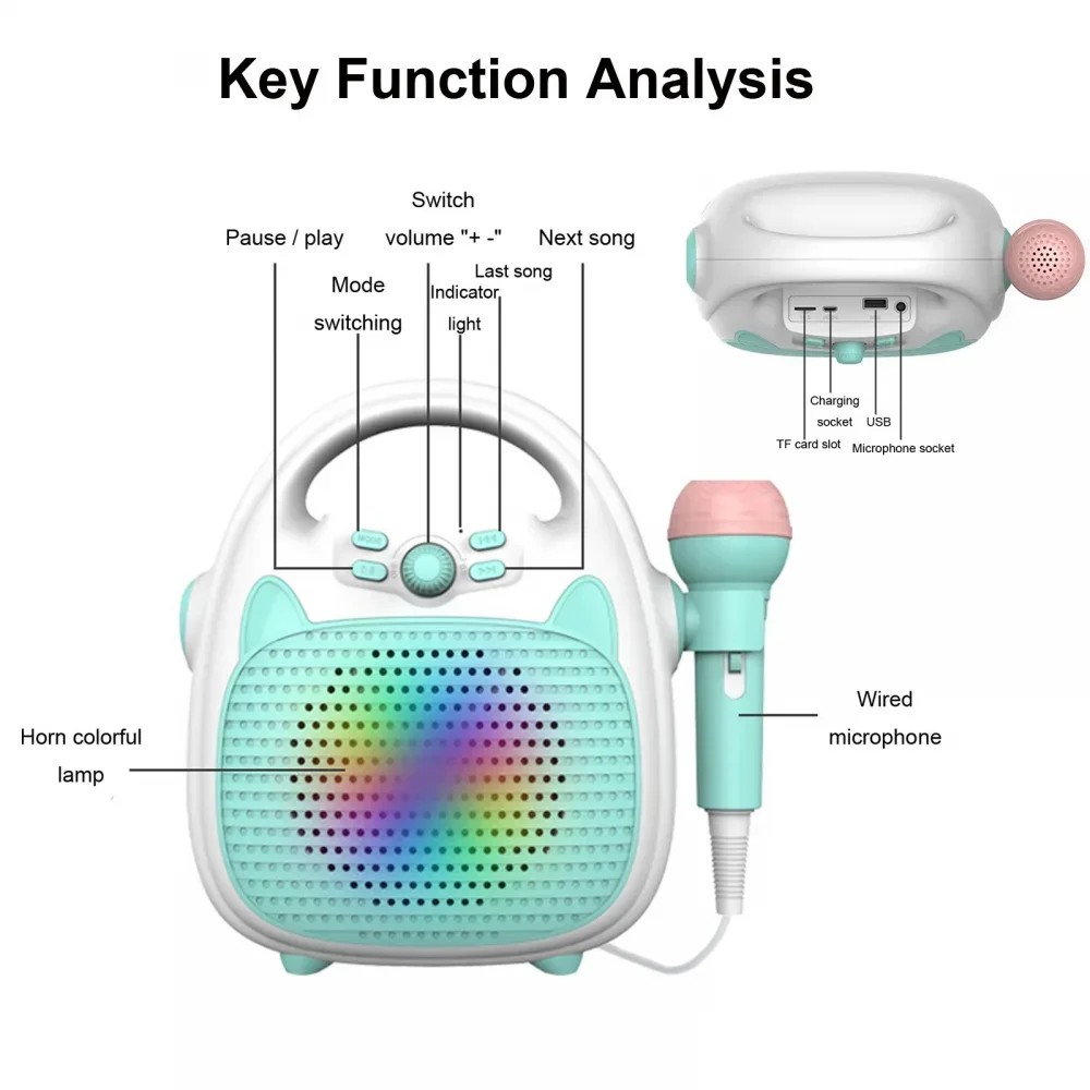 آلة الغناء اللاسلكية للأطفال مشغل موسيقى لعب الأطفال كاريوكي KTV المتكلم الفتيات لعبة موسيقية مع ميكروفون دعم بطاقة TF #3