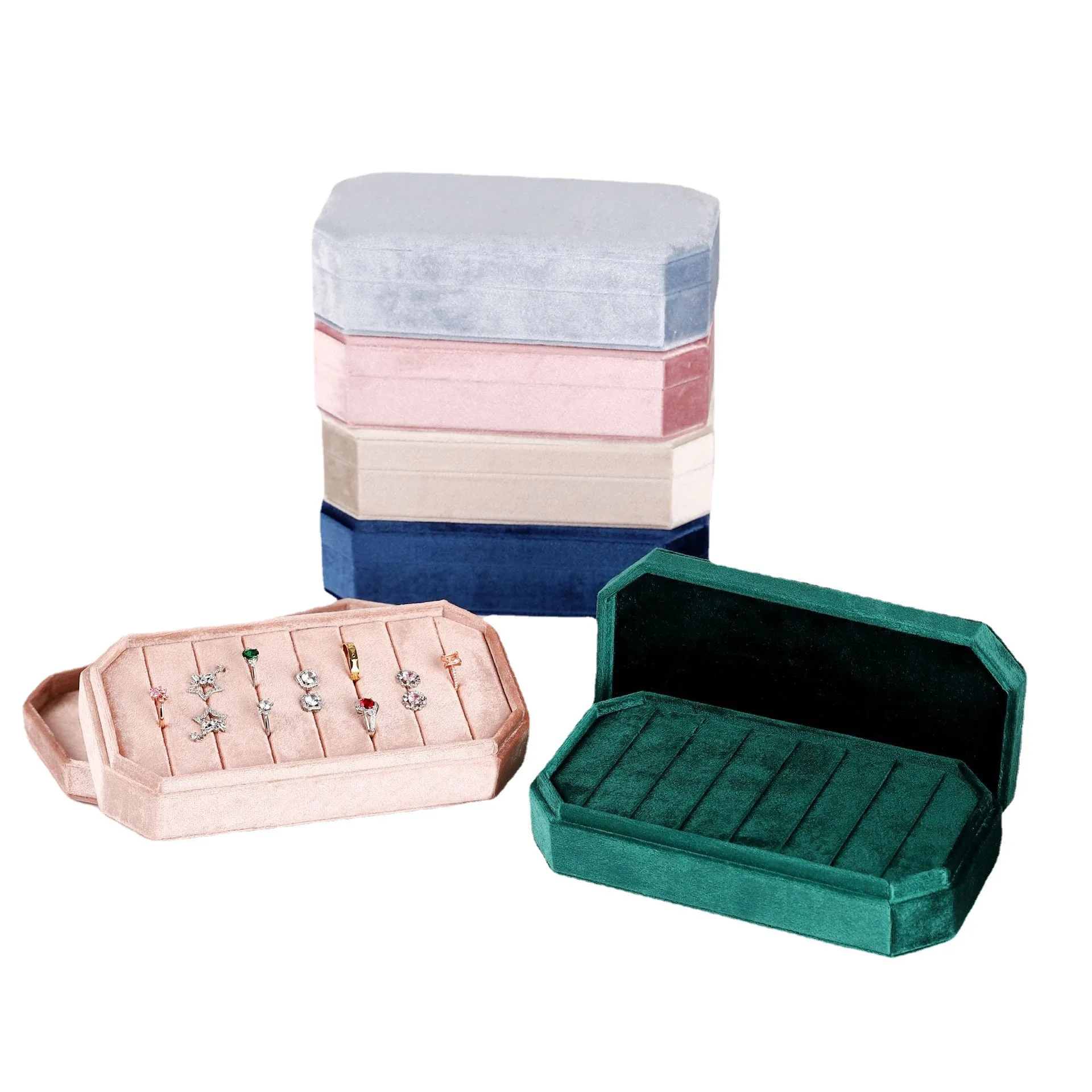 Velvet Jewelry Box Exquisite Gift Box for Wedding Birthday Christmas Day - Octagonal Ring Earring Organizer Display Tray