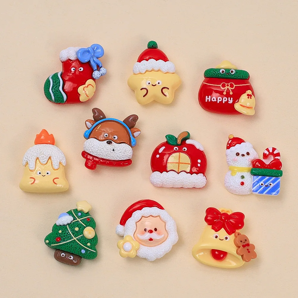 100pcs Cute Christmas Tree Santa Socks Snowman Resin Flatback Cabochon DIY for Phone Case Hairpin Keychain Earrings Scrapbook
