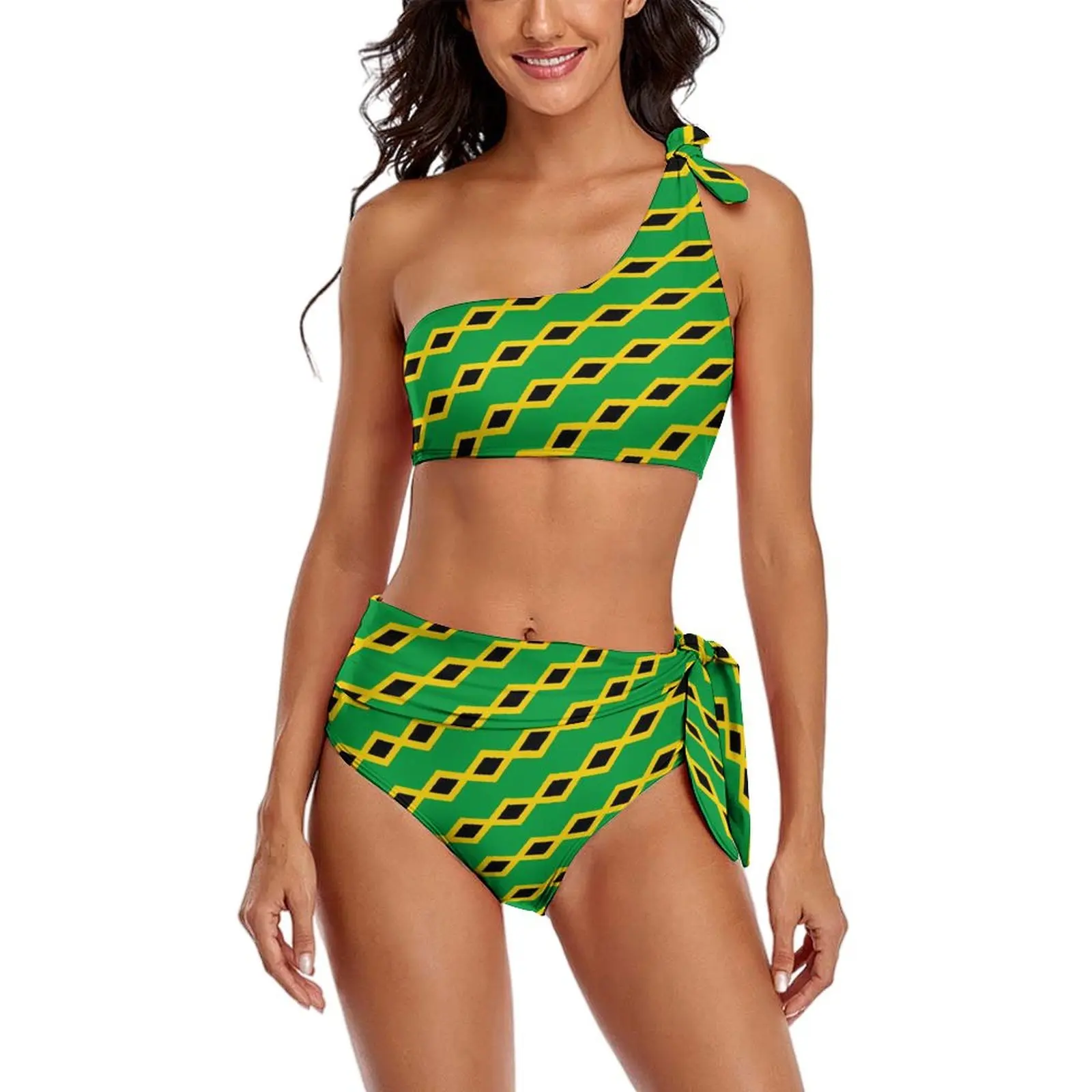 Sexy giamaica Flag Green Bikini Set Sport Fan Classic Bikini costume da bagno a vita alta costumi da bagno Fitness Design costumi da bagno