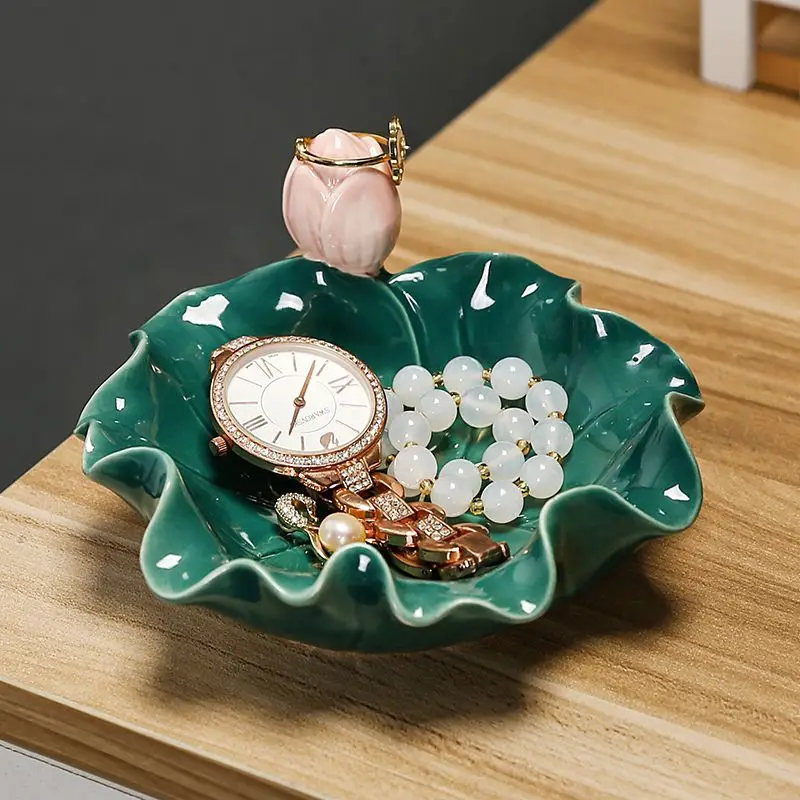 Ceramic lotus leaf entrance foyer with keychain, dressing table decoration and storage box