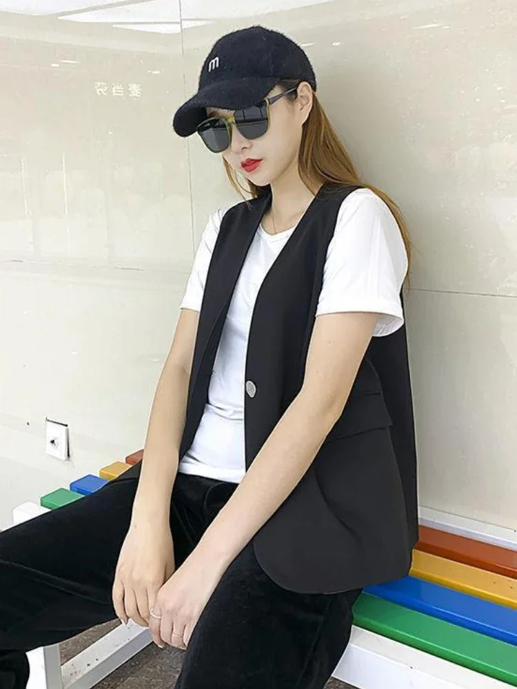 Vests for Women Temper V-neck Coats Fashion Commuter Single Button Simple Ulzzang All-match Prevalent Classic Желетка Женская