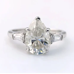Really 4 Carat Pear shaped Moissanite Ring wit Certificate 8x12MM Laboratory Diamond Rings Women Wedding Engagement Jewelry Gift