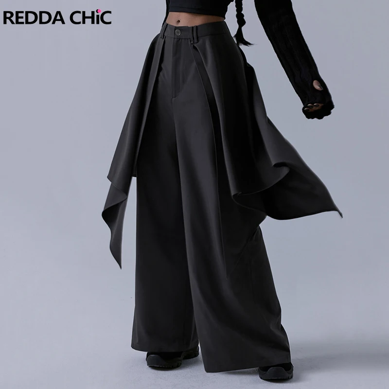 

REDDACHiC Dressy Wrap Pants for Women Acubi Fashion Black Skirt Layered Wide Leg Trousers Tall Girl Grunge Alternative Clothes
