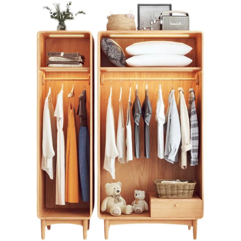 

Solid wood rattan wardrobe simple household ash wood double door wardrobe Nordic bedroom storage cabinet locker