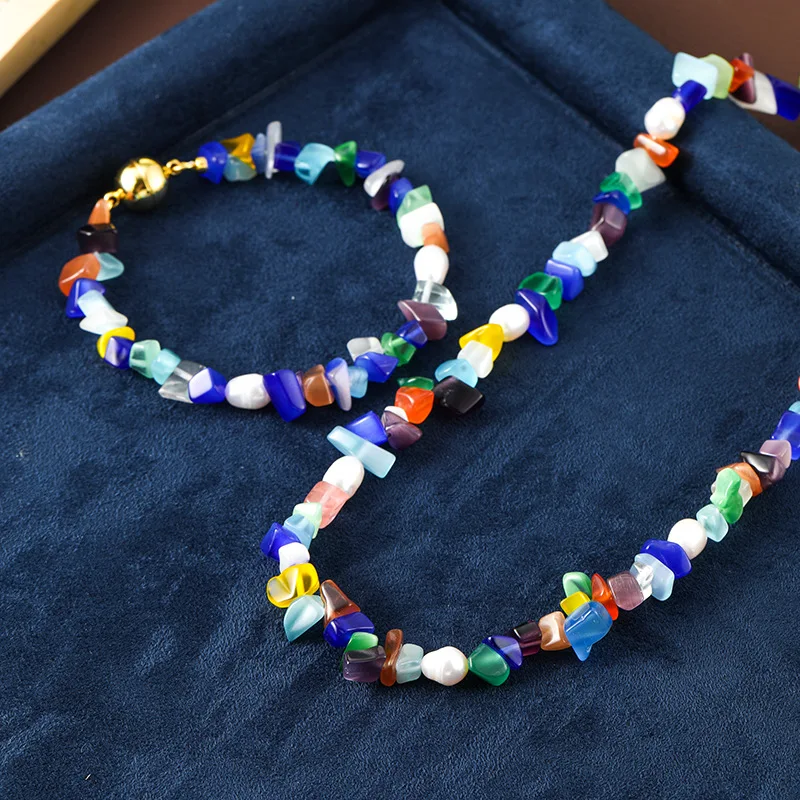 

Autumn Winter New Arrival Irregular Shape Natural Stone Beads Strand Chain Necklace Statement Bracelet Jewelry Sets for Women