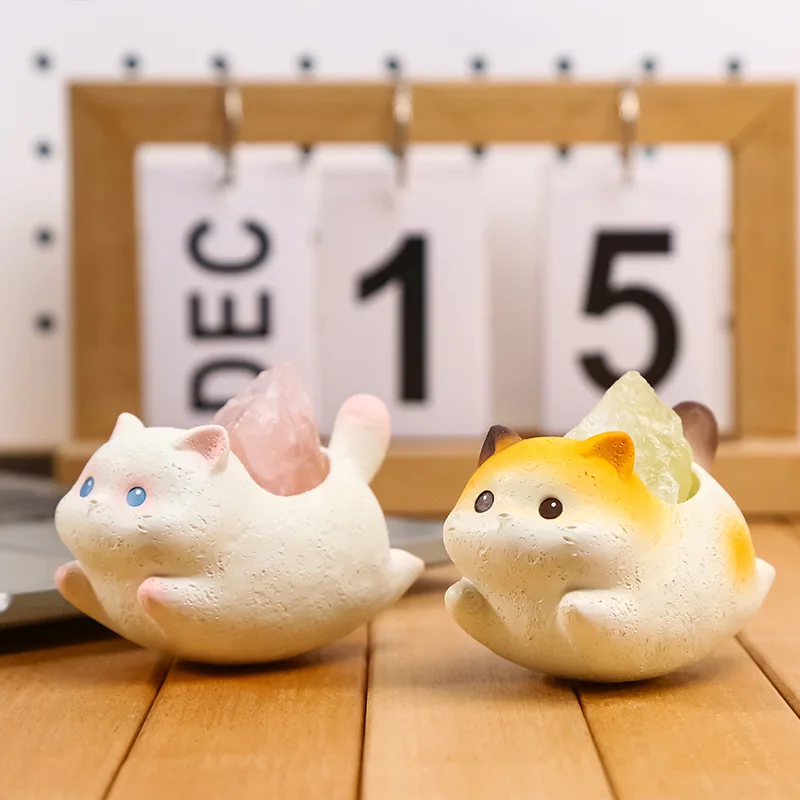 New Cat Rocking Crystal Resin Figurine Cute Home Desktop Decor Craft Ornament