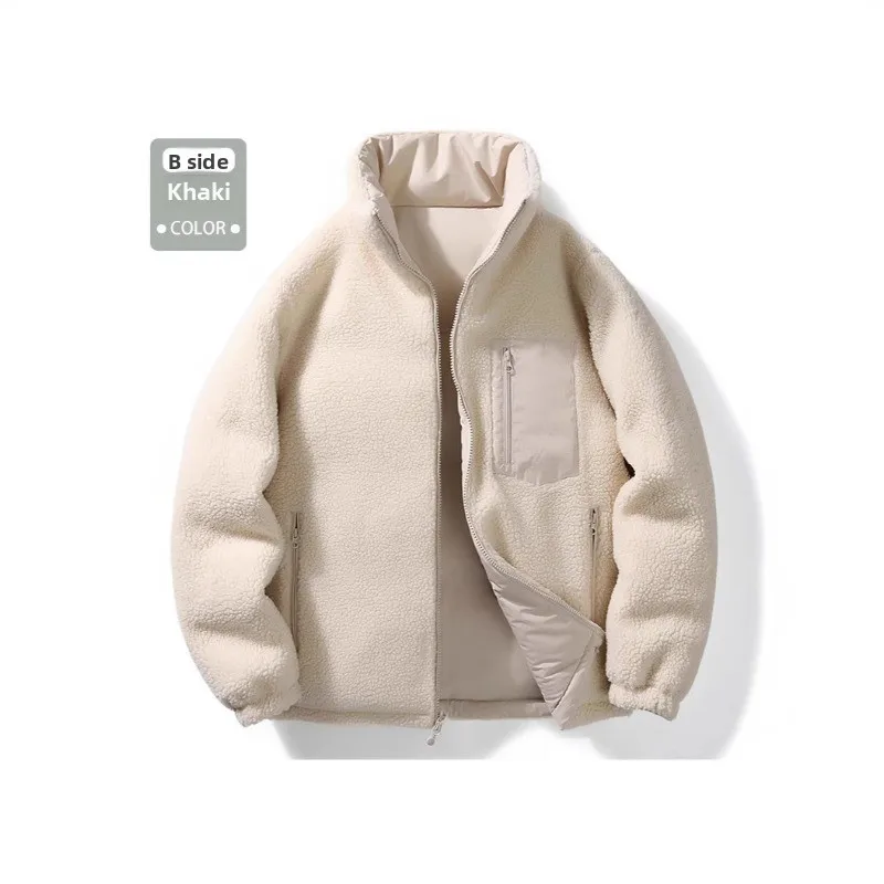 Winter Men's Double-sided Lambing Wool Cotton Coat Stand Collar Plush Thick Warm Large Waterproof Loose Jacket for Women