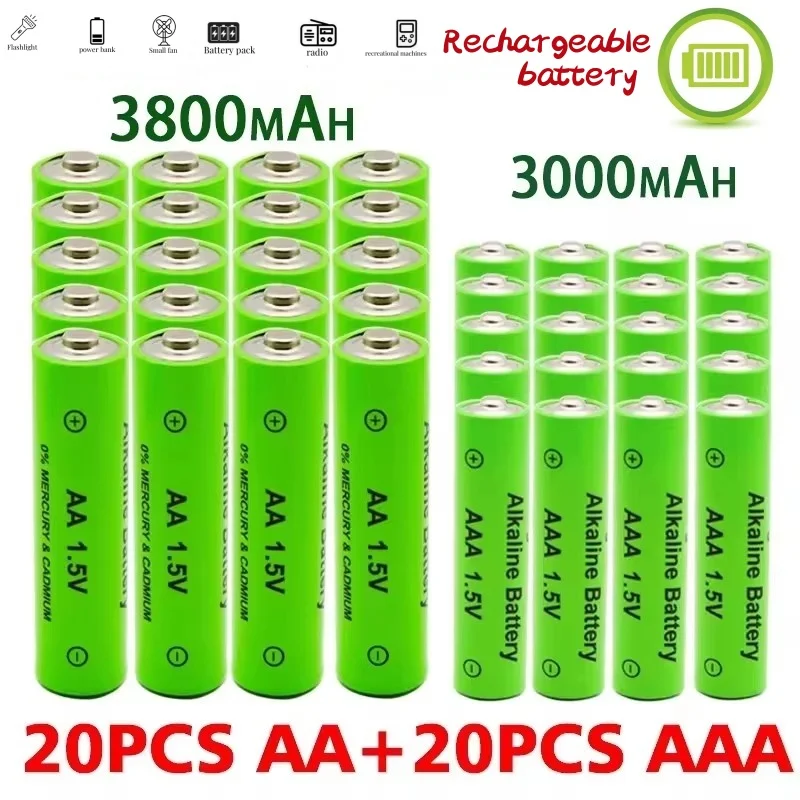

AA + AAA Rechargeable AA 1.5V 3800mAh / 1.5V AAA 3000mah Alkaline Battery Flashlight Toys Watch MP3 Player Replace Ni-Mh Battery
