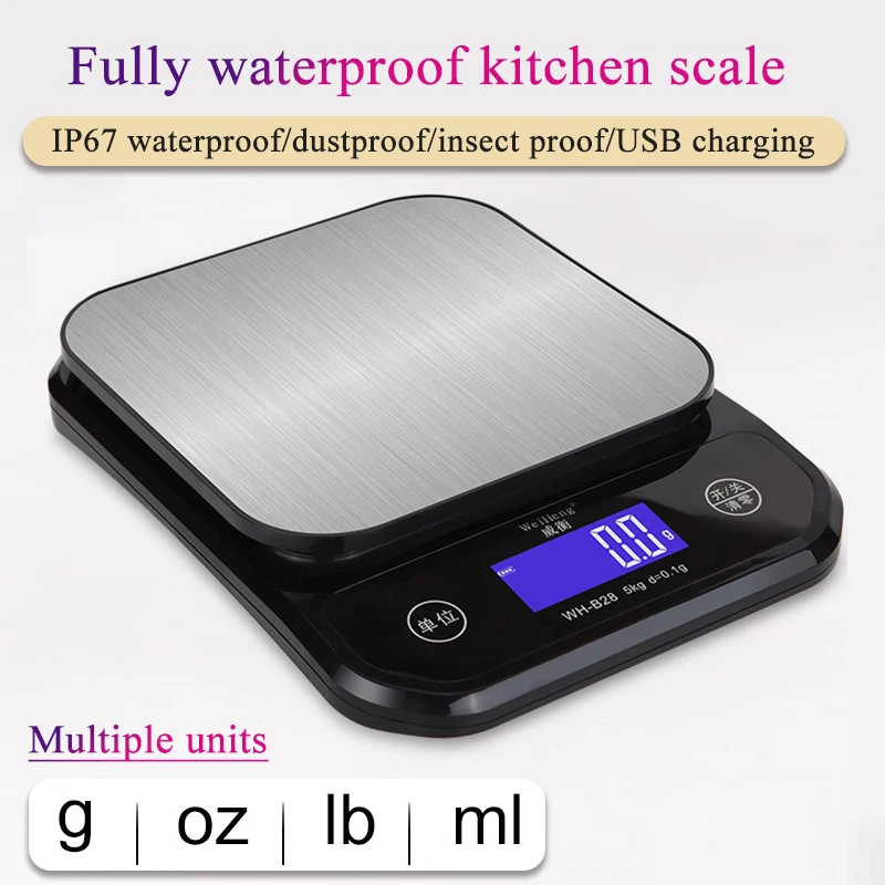 Balance de cuisine numérique avec recharge USB, étanche, en acier inoxydable, avec écran LCD, balance alimentaire en grammes et en oz pour la cuisine et la pâtisserie
