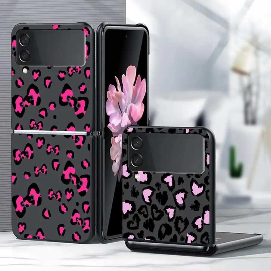 Harte Handyhülle für Samsung Galaxy ZFlip5 ZFlip7 FE Z Flip 7 6 5 4 3 ZFlip6 ZFlip3 ZFlip4 Leopardenmuster Pink Love
