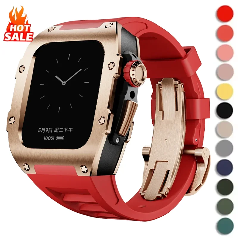 

Luxury Modification Kit for Apple Watch Series 10 46mm Stainless Steel Protector Case Rubber Strap iWatch Band Accessories