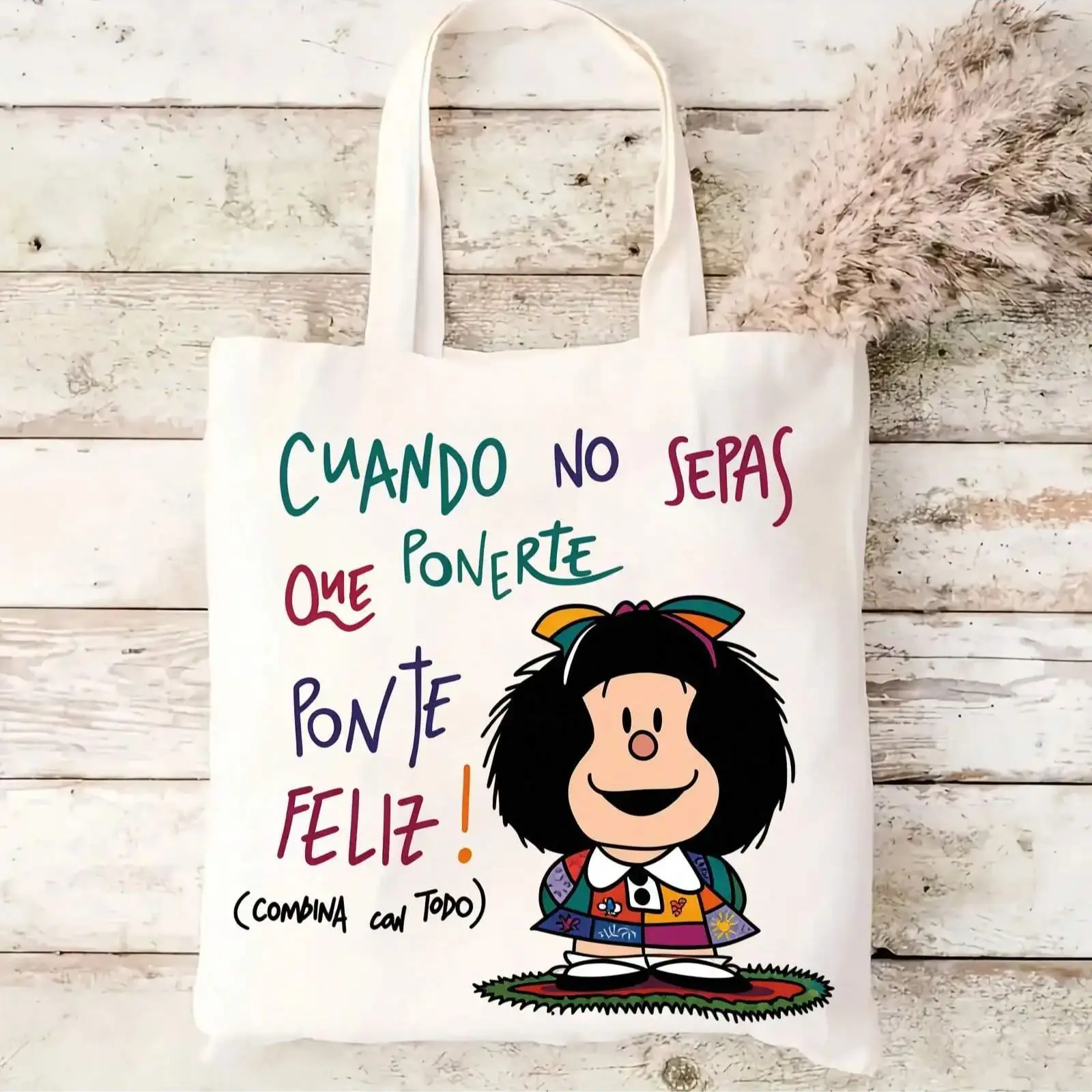 

Cartoon Mafalda Mafada 2D Print Pattern Canvas Tote Bag Fashionable Unisex Shoulder Bag for Daily Use